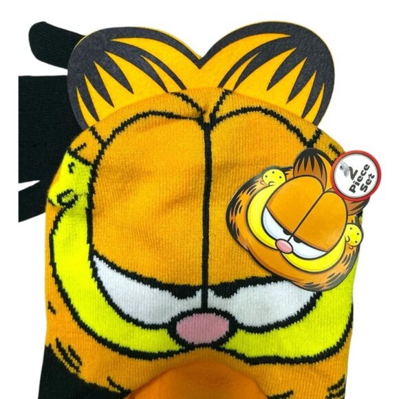 Garfield Hat Gloves Knit Set Nickelodeon Black Orange NEW Unisex Kids One Size - Picture 6 of 16